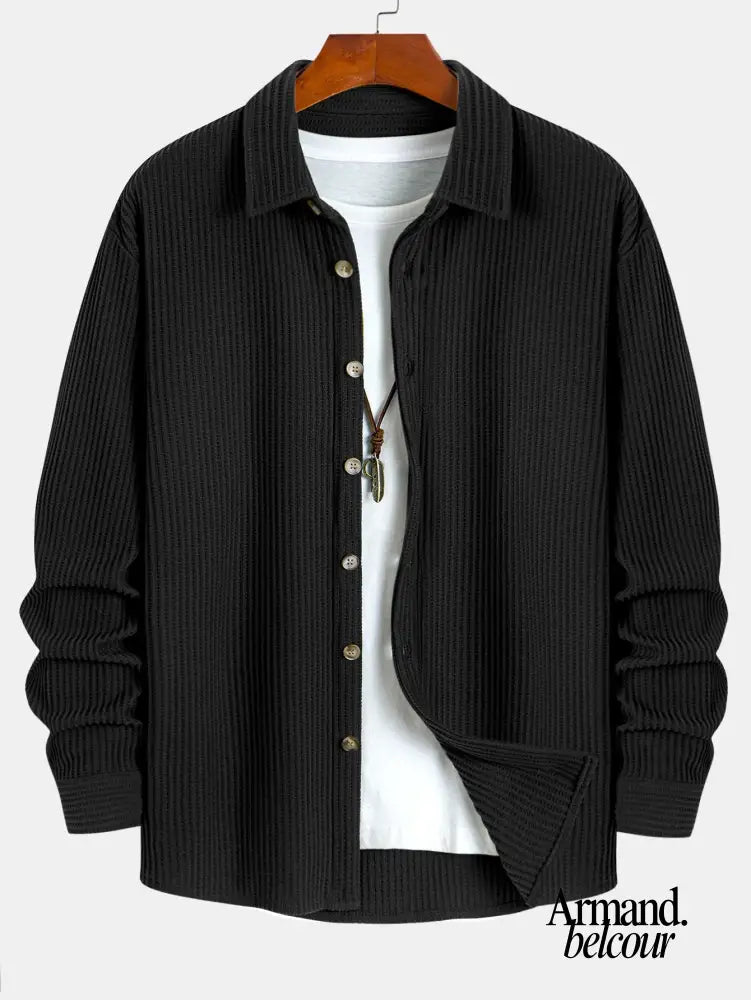 Adrián | Camisa de manga larga con textura de panal Negro / S