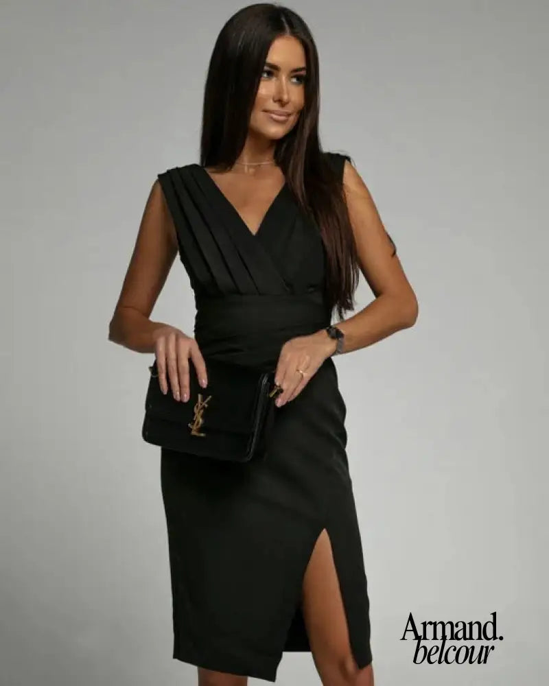 Brenda | Vestido ceñido con escote en V Negro / S