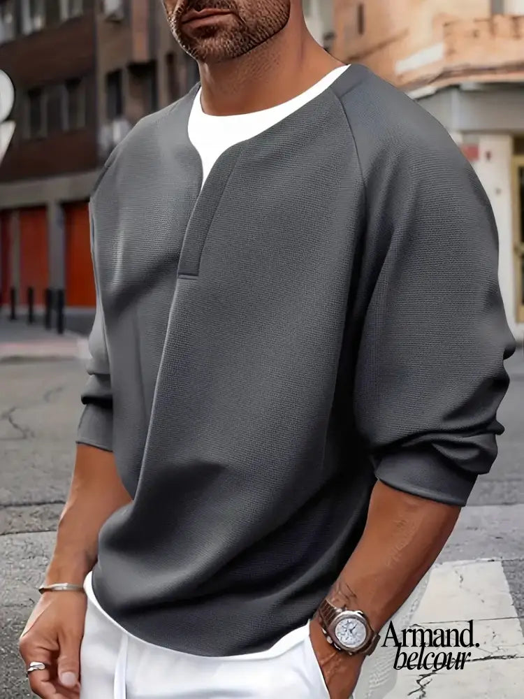 Brogan | Suéter Henley de manga larga y corte relajado Gris / M