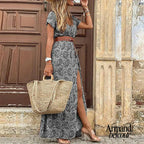 Emi | Vestido largo vaporoso con cinturón a juego Gris / XS