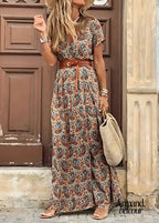 Emi | Vestido largo vaporoso con cinturón a juego Marrón / XS