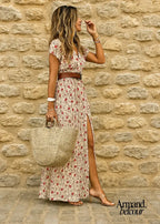 Emi | Vestido largo vaporoso con cinturón a juego Rojo / XS