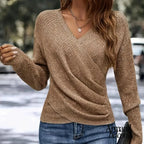 Federica | Suéter de punto de manga larga con cuello en V Marrón / S