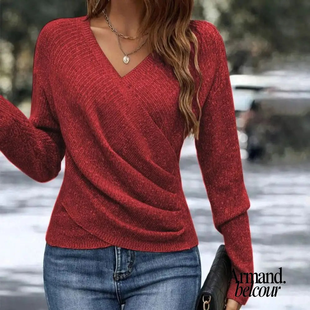 Federica | Suéter de punto de manga larga con cuello en V Rojo / S