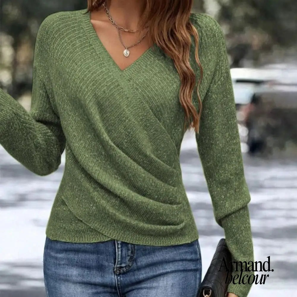 Federica | Suéter de punto de manga larga con cuello en V Verde / S