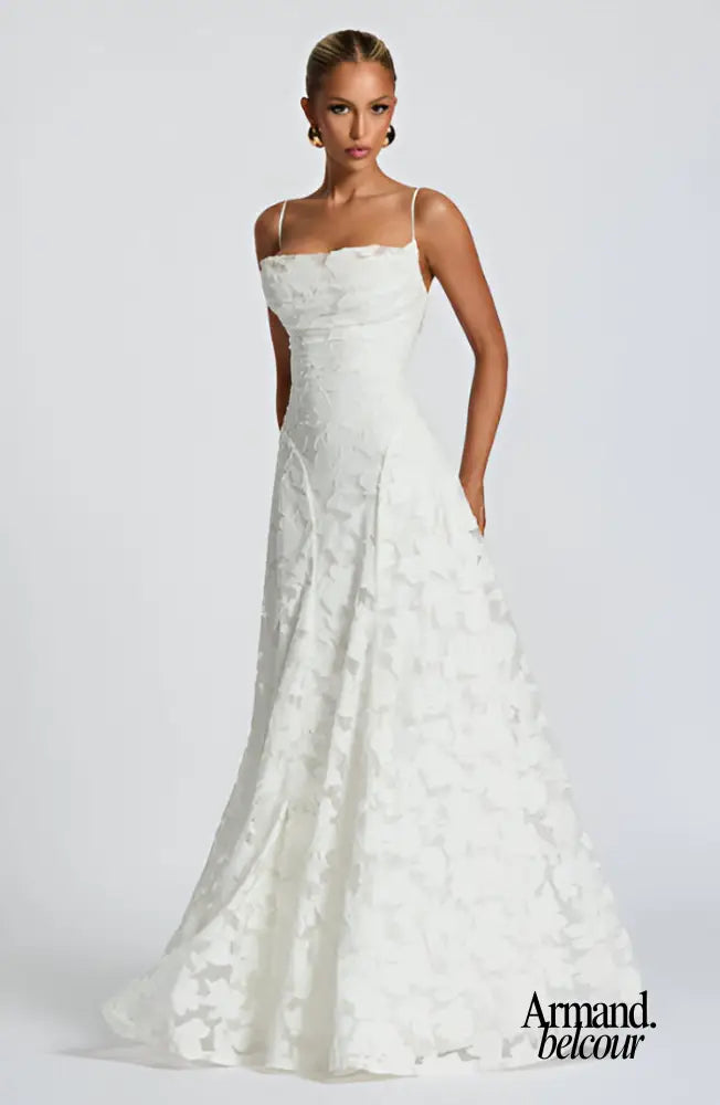 Francis | Vestido largo de encaje romántico Blanco Marfil / XS Kleider