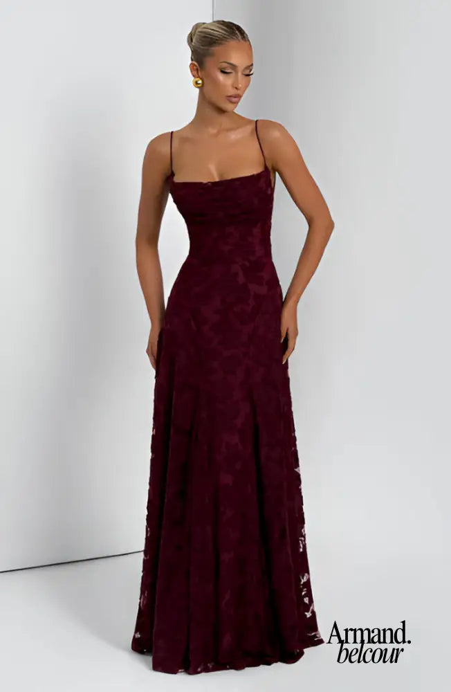 Francis | Vestido largo de encaje romántico Rojo cereza / XS Kleider