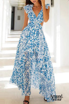 Grace | Vestido largo con aberturas en las mangas y volantes Azul / S Maxi Dresses