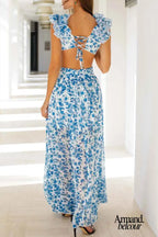 Grace | Vestido largo con aberturas en las mangas y volantes Maxi Dresses