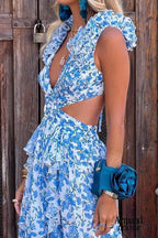 Grace | Vestido largo con aberturas en las mangas y volantes Maxi Dresses