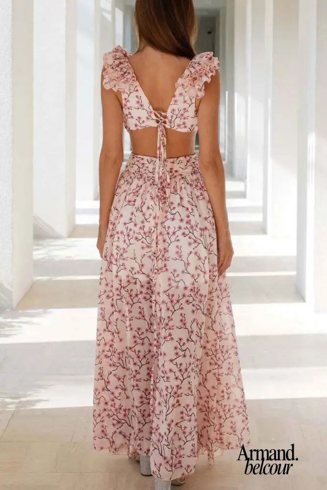 Grace | Vestido largo con aberturas en las mangas y volantes Maxi Dresses