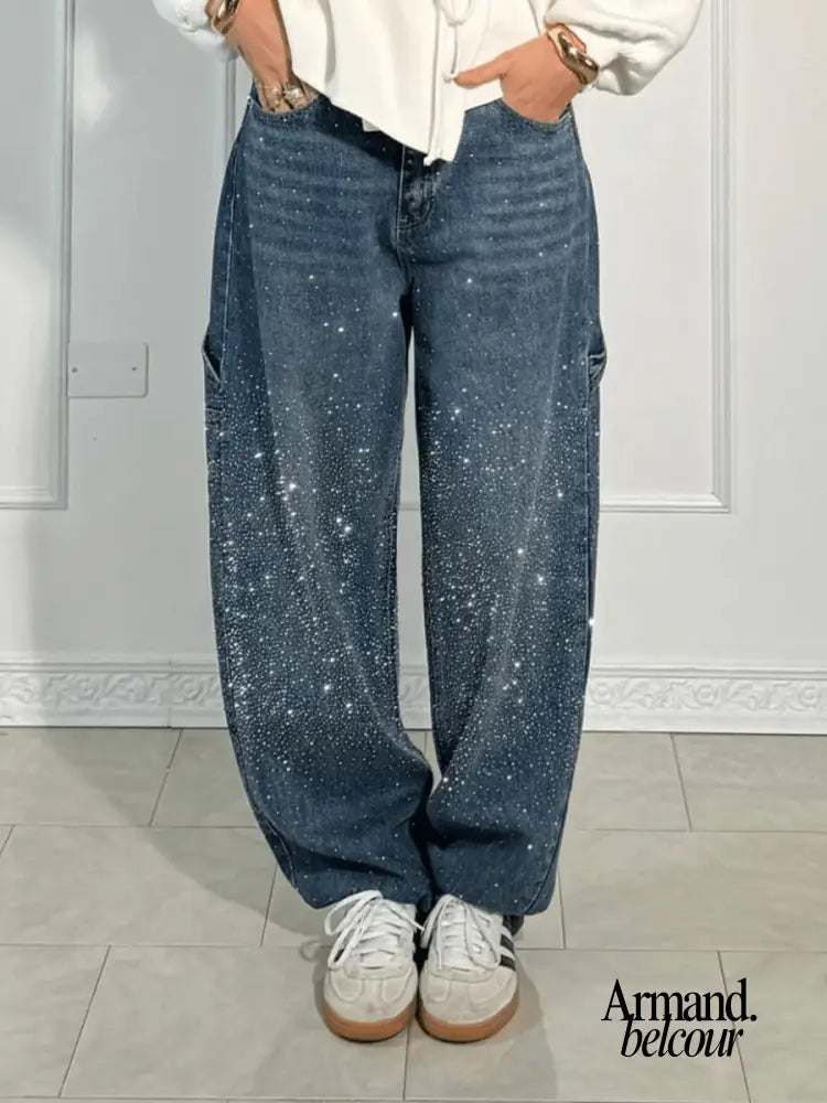 Julia | Vaqueros oversize con brillante Azul Oscuro / XS (34) Pantalones