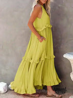 Lou | Elegante vestido sin mangas con volantes. Amarillo / S Maxi Dresses