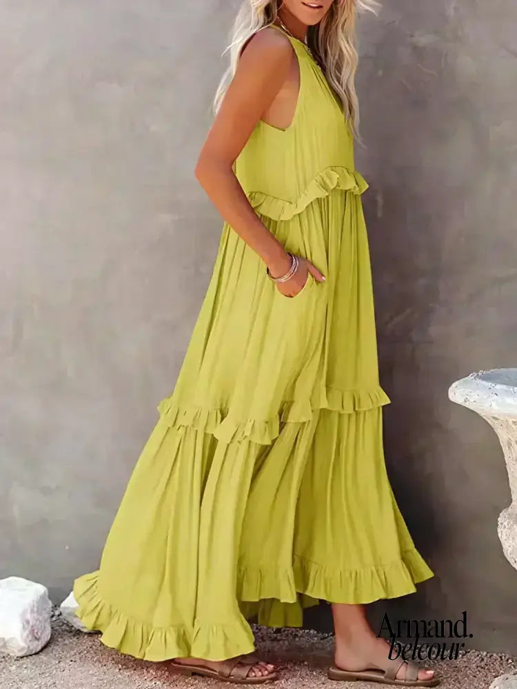 Lou | Elegante vestido sin mangas con volantes. Amarillo / S Maxi Dresses