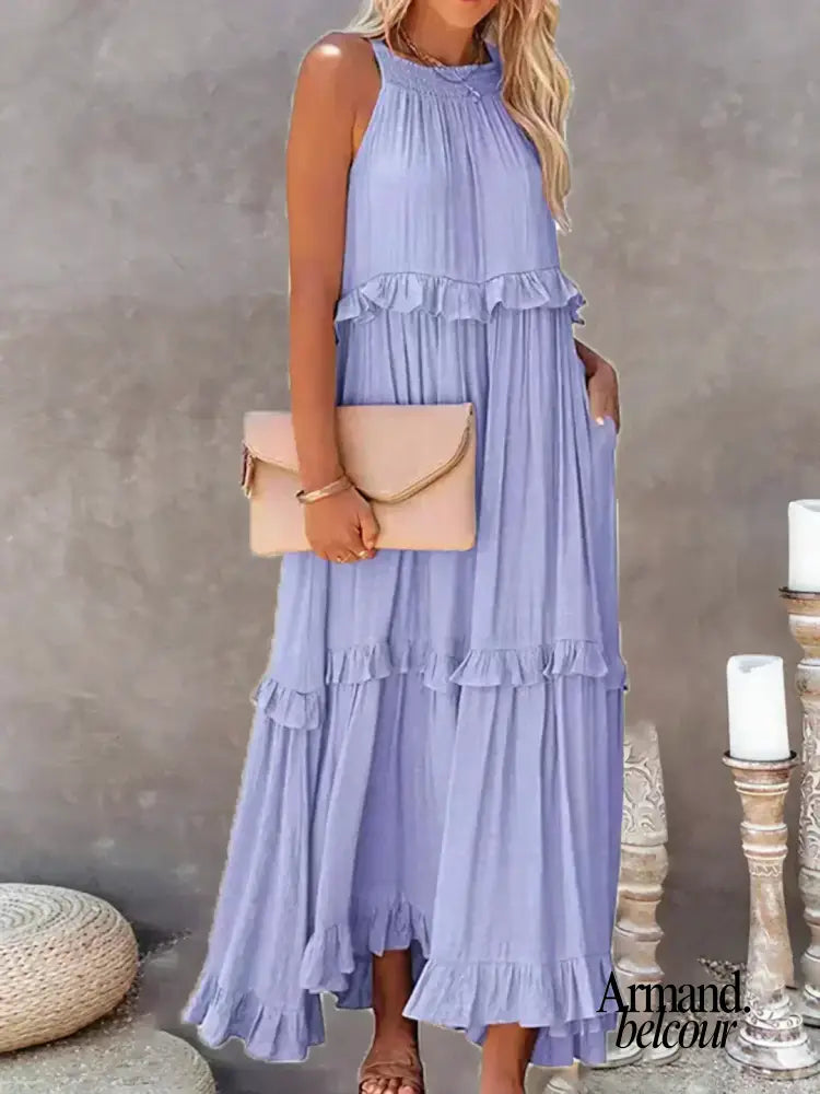 Lou | Elegante vestido sin mangas con volantes. Lila / S Maxi Dresses