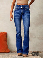 Majo | Pantalones vaqueros acampanados de moda con cintura alta Azul Oscuro / S Pants