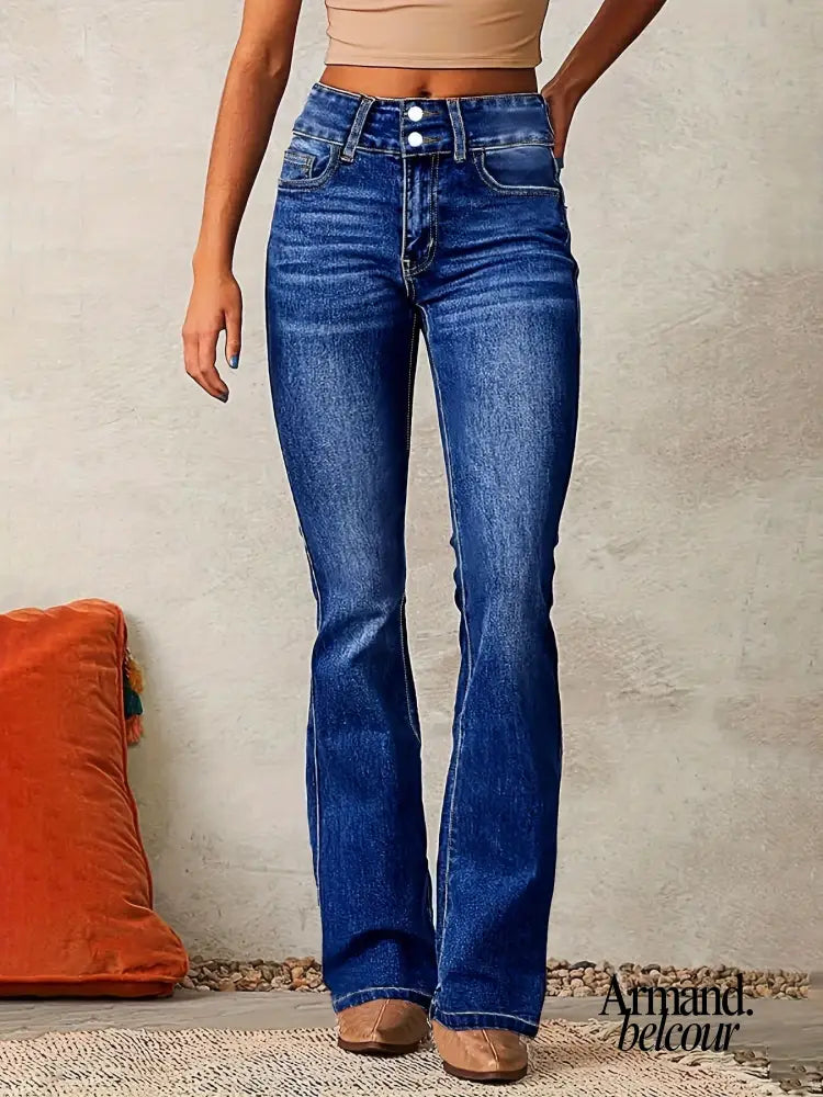 Majo | Pantalones vaqueros acampanados de moda con cintura alta Azul Oscuro / S Pants