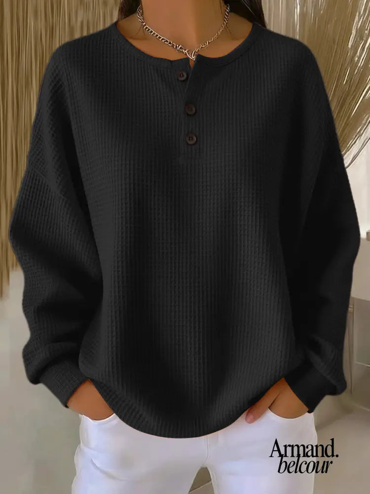 Myah | Sudadera casual con cuello redondo Negro / S