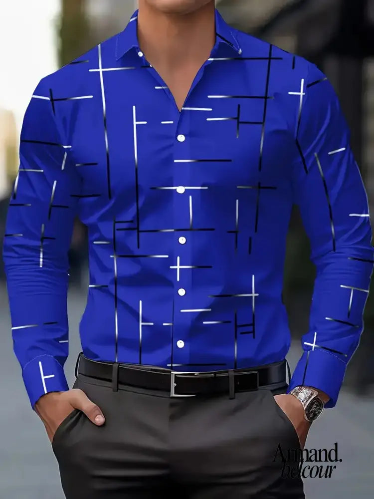 Nerio | Camisa de manga larga con estampado geométrico Azul Marino / S