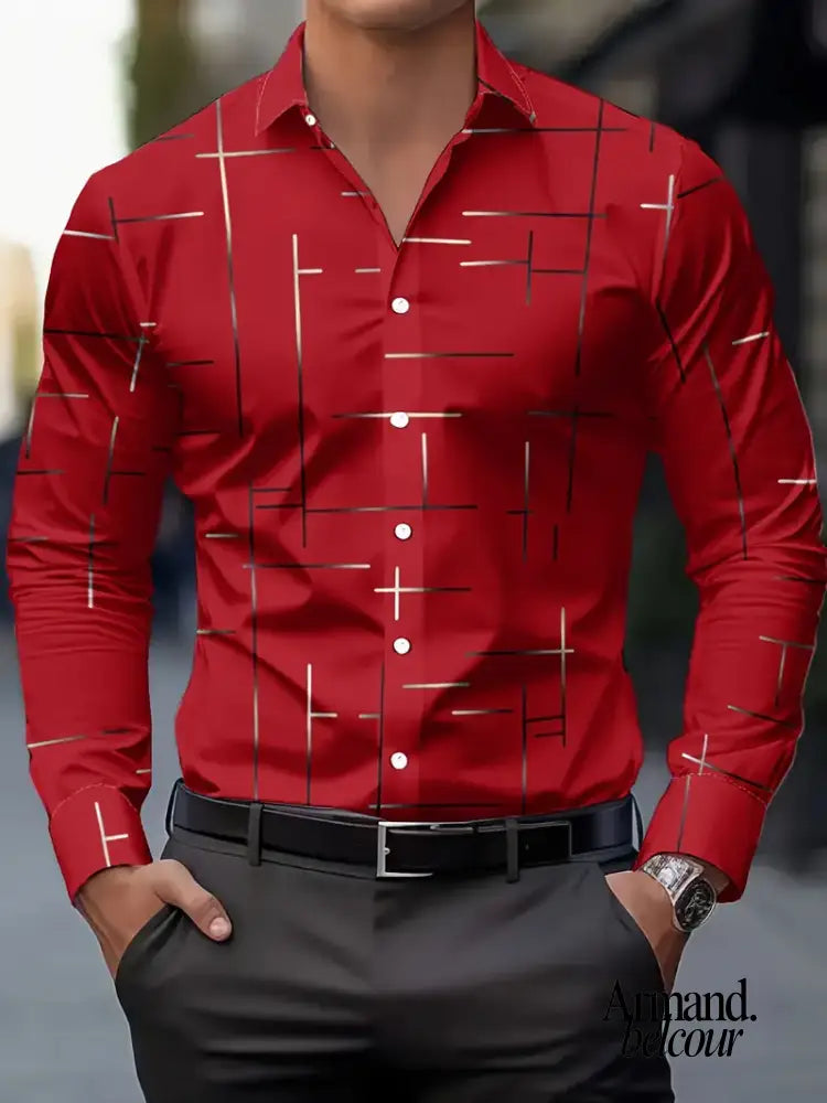 Nerio | Camisa de manga larga con estampado geométrico Rojo / S