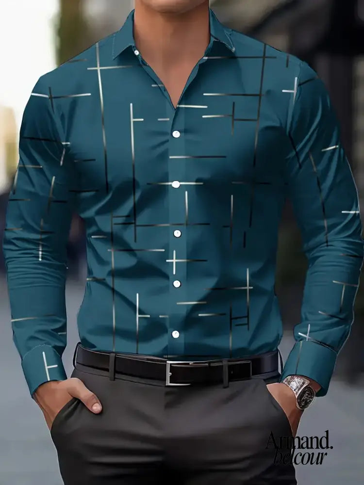 Nerio | Camisa de manga larga con estampado geométrico Verde Azulado / S