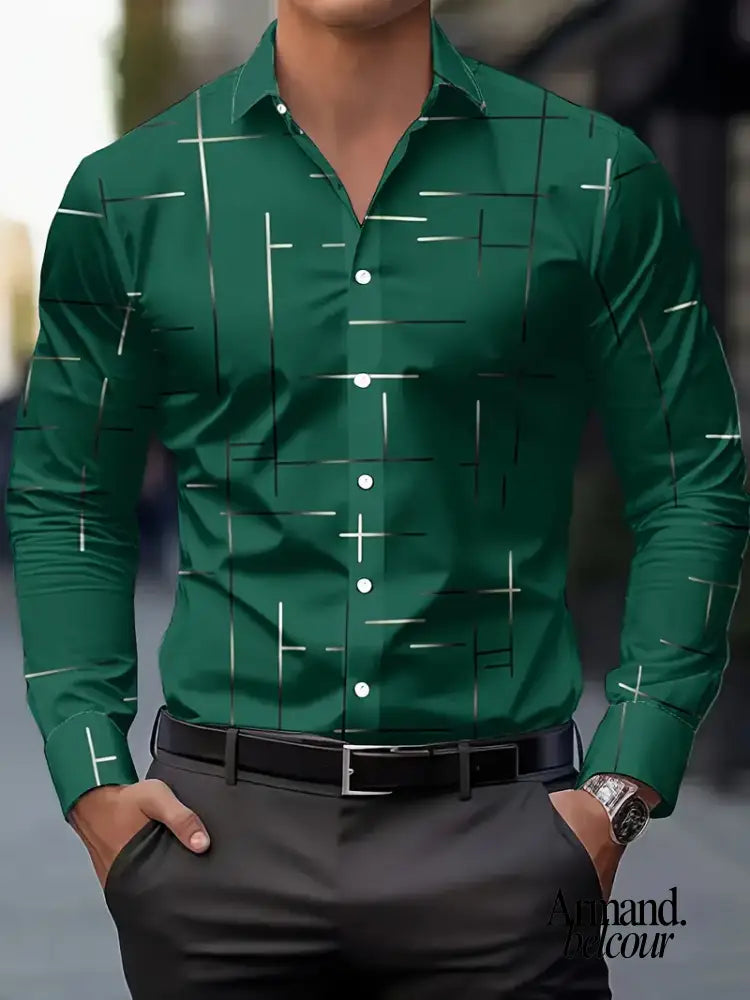 Nerio | Camisa de manga larga con estampado geométrico Verde / S