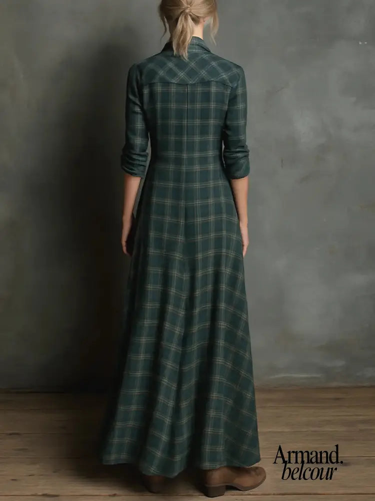 Perla | Vestido largo con solapas de cuadros verdes