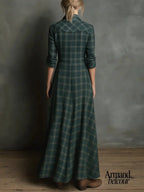 Perla | Vestido largo con solapas de cuadros verdes