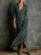 Perla | Vestido largo con solapas de cuadros verdes Verde / XS