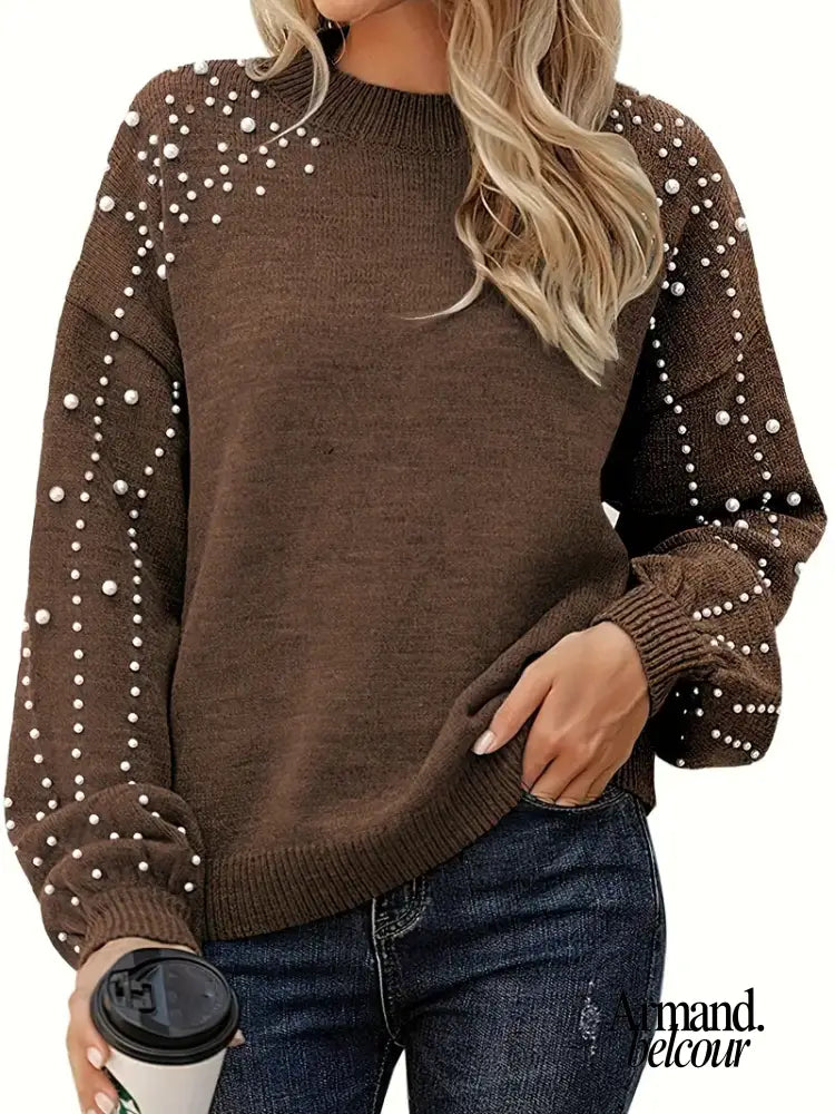 Queen | Suéter de punto con cuello redondo y mangas largas Café / XL