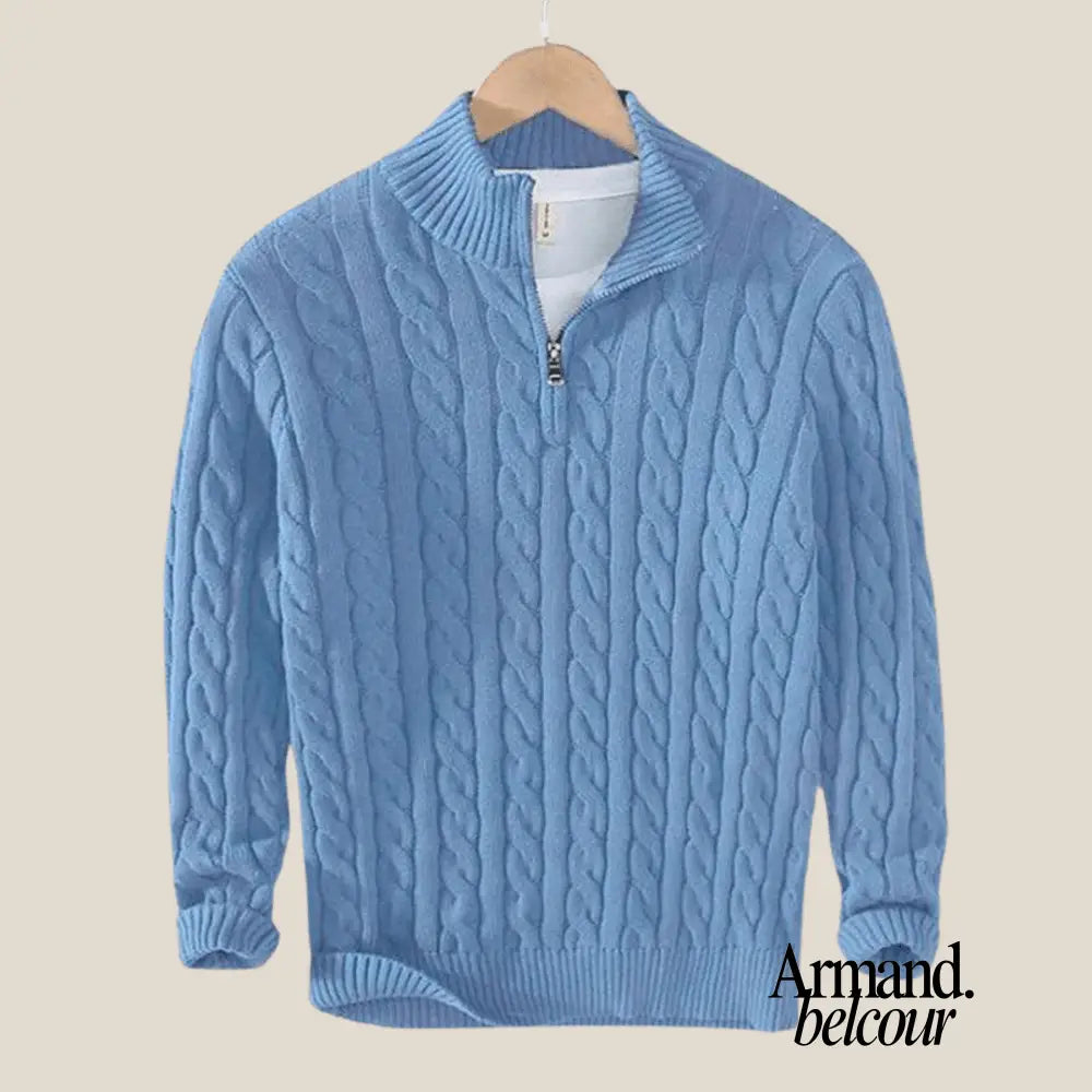 Taebaek | Suéter con cremallera de punto cableado – elegante suéter de punto con patrón de cable Azul claro / S