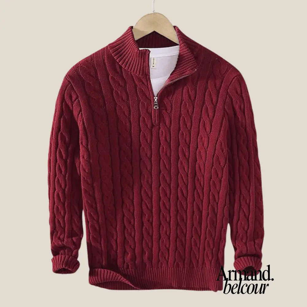 Taebaek | Suéter con cremallera de punto cableado – elegante suéter de punto con patrón de cable Burdeos / S
