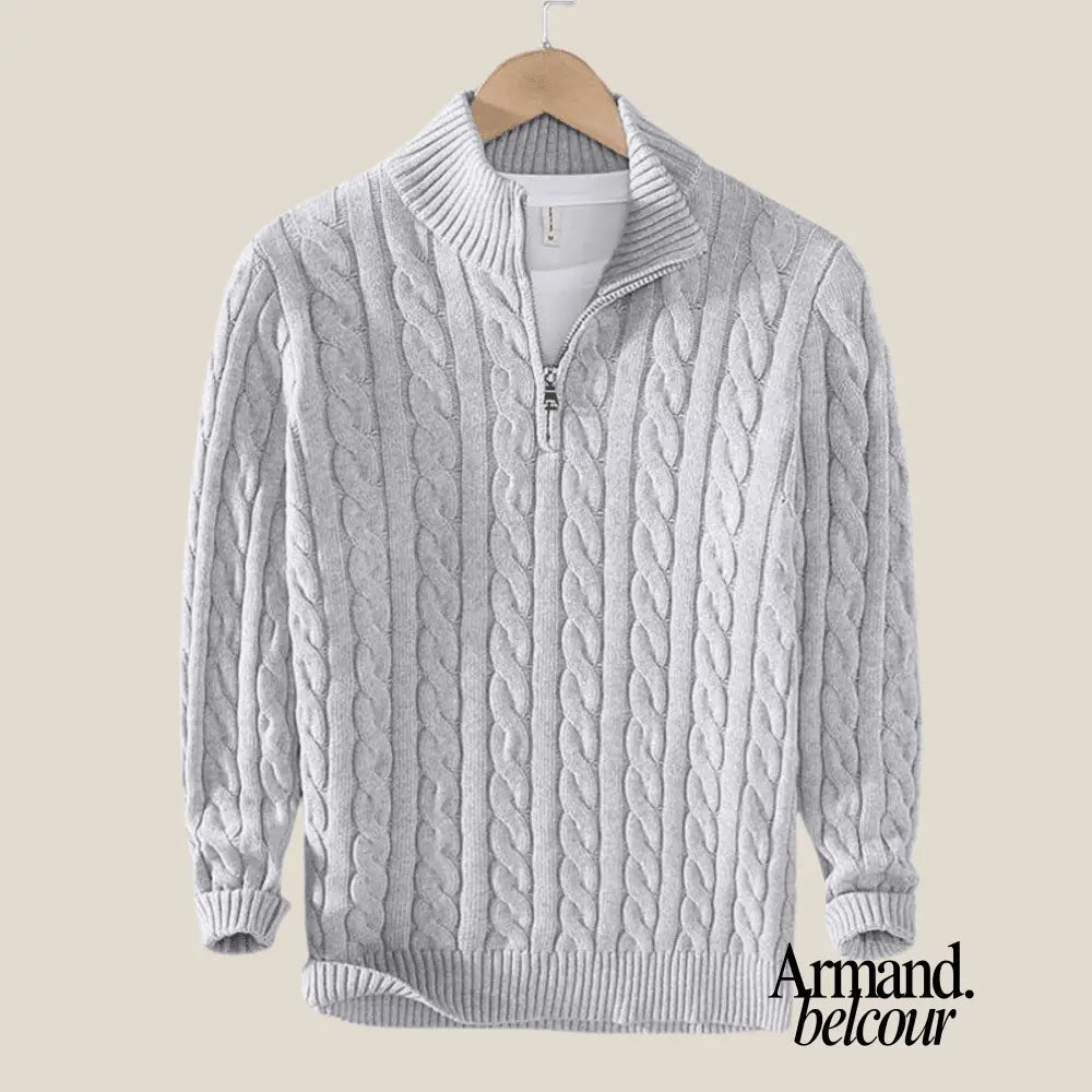 Taebaek | Suéter con cremallera de punto cableado – elegante suéter de punto con patrón de cable Gris / S