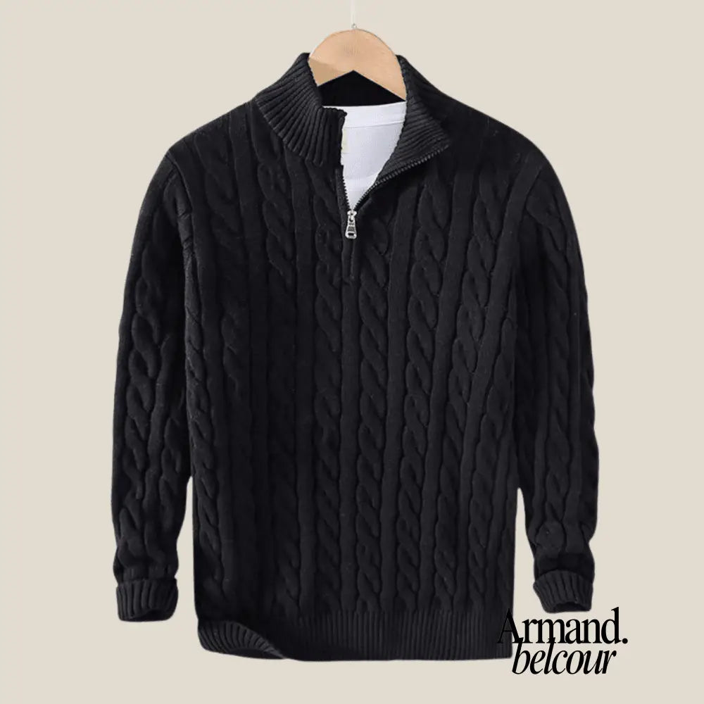 Taebaek | Suéter con cremallera de punto cableado – elegante suéter de punto con patrón de cable Negro / S